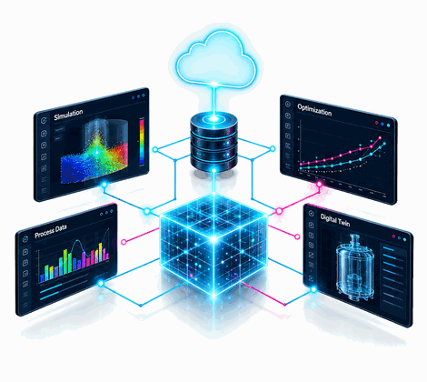 Digital twin workflow linking simulation, process data and optimization